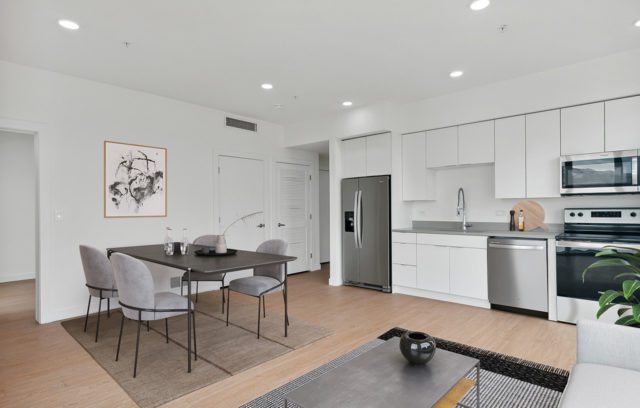 Model living room and dining area