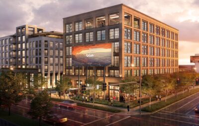 post exterior rendering and retail space